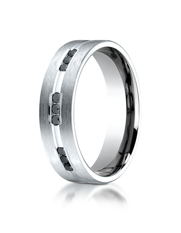 Benchmark 14K White Gold 6mm Satin Finish Channel Set 9-Black Diamond Comfort-Fit Wedding Band (0.18ct.)