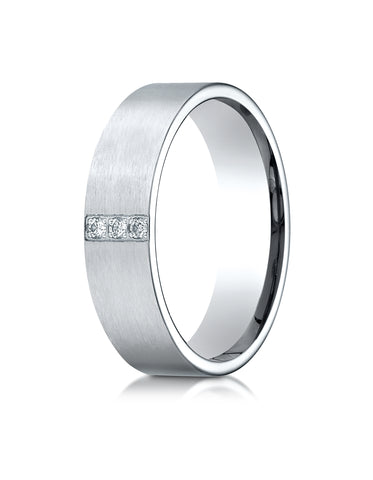 Benchmark 18K White Gold 6mm Comfort-Fit Pave-set 3-Stone Diamond Wedding Band Ring (0.06 ct.)