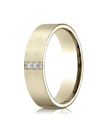 Benchmark 18K Yellow Gold 6mm Comfort-Fit Pave-set 3-Stone Diamond Wedding Band Ring (0.06 ct.)