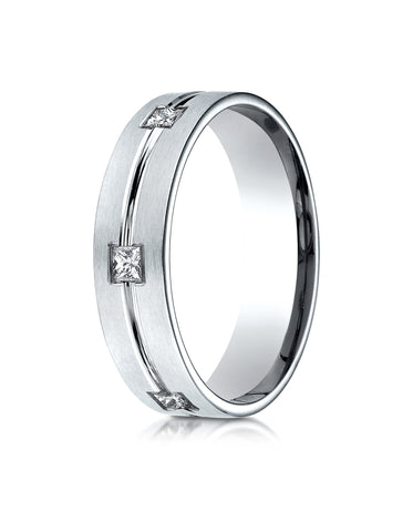 Benchmark 14K White Gold 6mm Comfort-Fit Princess Cut Burnish Set 6-Stone Eternity Wedding Band (0.60ct)