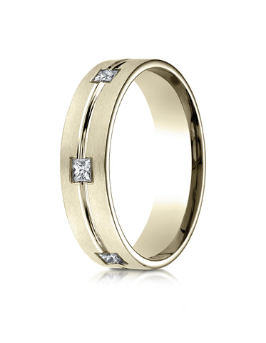Benchmark 14K Yellow Gold 6mm Comfort-Fit Princess Cut Burnish Set 6-Stone Eternity Wedding Band(0.60ct)