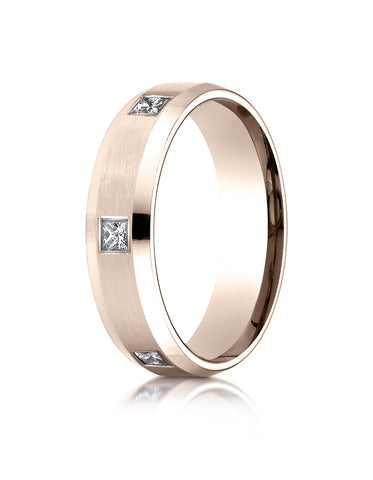 Benchmark 14K Rose Gold 6mm Comfort-Fit Princess Cut Burnish Set 6-Stone Eternity Wedding Band (0.60ct.)