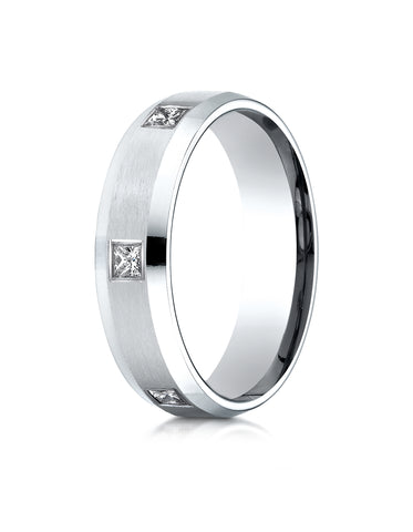 Benchmark 18K White Gold 6mm Comfort-Fit Princess Cut Burnish Set 6-Stone Eternity Wedding Band (0.60ct)