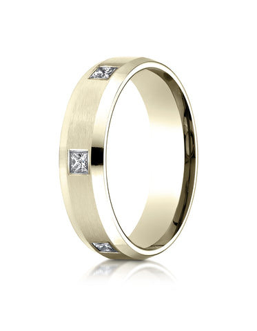 Benchmark 18K Yellow Gold 6mm Comfort-Fit Princess Cut Burnish Set 6-Stone Eternity Wedding Band(0.60ct)