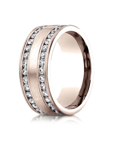 Benchmark 14K Rose Gold 8mm Comfort-Fit Double Row Channel Set 32-Stone Diamond Wedding Band (0.64 ct.)