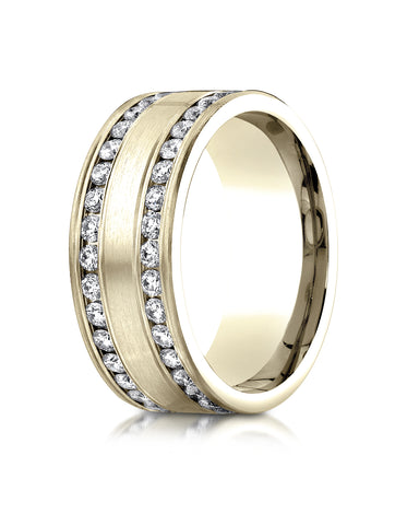 Benchmark 18K Yellow Gold 8mm Comfort-Fit Double Row Channel Set 32-Stone Diamond Wedding Band (0.64ct.)