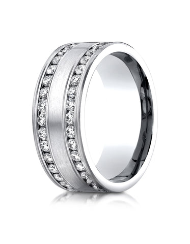 Benchmark Platinum 8mm Comfort-Fit Double Row Channel Set 66-Stone Diamond Eternity Wedding Band(1.32ct)