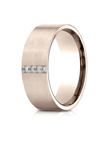 Benchmark 14K Rose Gold 8mm Comfort-Fit Pave-set 4-Stone Diamond Wedding Band Ring (0.08 ct.)