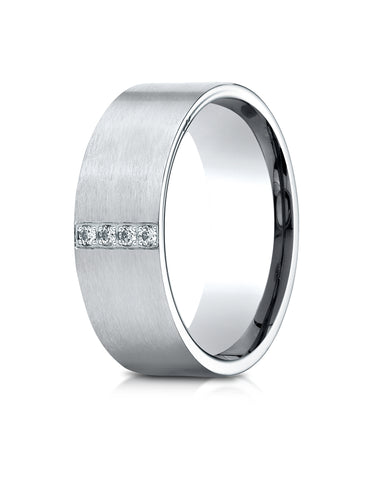 Benchmark 18K White Gold 8mm Comfort-Fit Pave-set 4-Stone Diamond Wedding Band Ring (0.08 ct.)