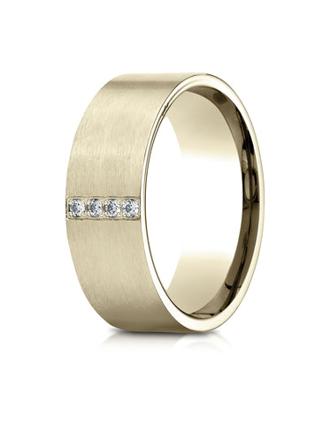 Benchmark 14K Yellow Gold 8mm Comfort-Fit Pave-set 4-Stone Diamond Wedding Band Ring (0.08 ct.)
