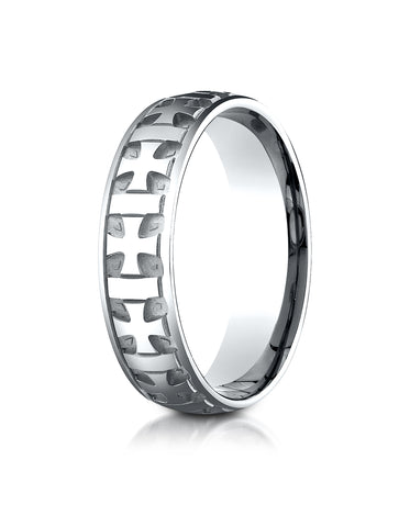 Benchmark 10K White Gold 6mm Comfort-Fit Gaelic Cross Carved Design Wedding Band Ring (Sizes 4 - 15 )