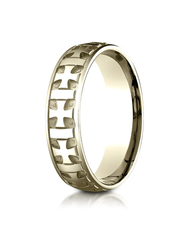 Benchmark 14K Yellow Gold 6mm Comfort-Fit Gaelic Cross Carved Design Wedding Band Ring (Sizes 4 - 15 )