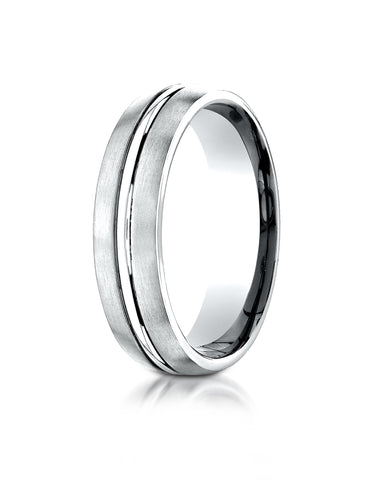 Benchmark Platinum 6mm Comfort-Fit Satin-Finished with High Polish Center Cut Carved Design Wedding Band