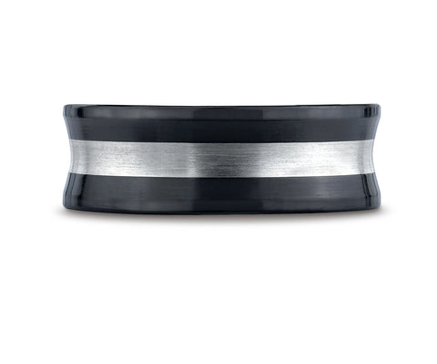Benchmark-Ceramic-8-mm-Comfort-Fit-Satin-Finished-Concave-Silver-Inlay-Design-Wedding-Ring--Size-6.5--CF58482CM06.5