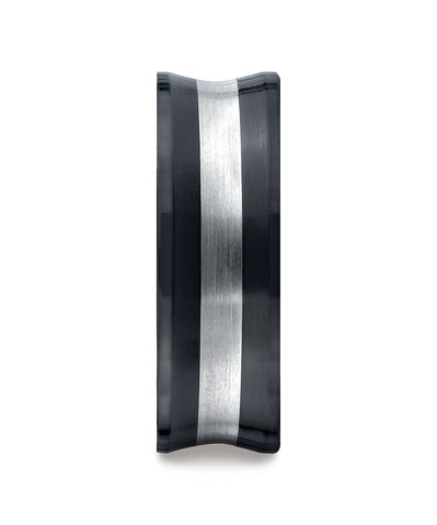 Benchmark-Ceramic-8-mm-Comfort-Fit-Satin-Finished-Concave-Silver-Inlay-Design-Wedding-Band-Ring--Size-7--CF58482CM07