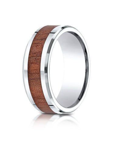 Benchmark Cobaltchrome 8mm Comfort-Fit Drop Beveled Rosewood Inlay Cobalt Ring, (Sizes 6-14)