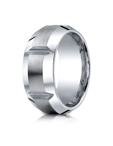 Benchmark Cobaltchrome 10mm Comfort-Fit Satin-Finished, High Polished Grooves & Beveled Edge Design Ring