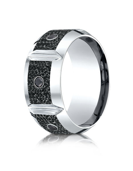 Benchmark Cobaltchrome 10mm Comfort-Fit Blackened Micro Hammer Diamond Wedding Band Ring (0.20 cttw)