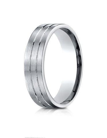 Benchmark Platinum 6mm Comfort-Fit Satin-Finished with Parallel Center Cuts Carved Design Wedding Band