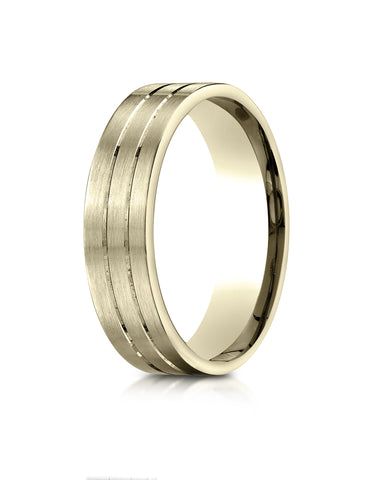 Benchmark 14K Yellow Gold 6mm Comfort-Fit with Parallel Center Cuts Carved Design Wedding Band Ring