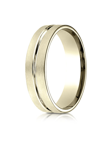 Benchmark 14K Yellow Gold 6mm Comfort-Fit Satin-Finished w/  High Polished Center Cut Carved Design Ring