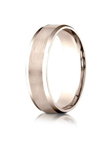Benchmark 14K Rose Gold 6mm Comfort-Fit Satin-Finished w/  High Polished Beveled Edge Carved Design Ring