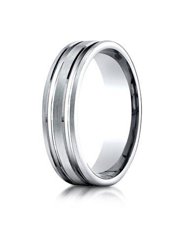 Benchmark Palladium 6mm Comfort-Fit Satin-Finished with Parallel Grooves Carved Design Wedding Band Ring