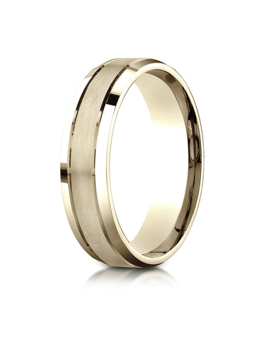 Benchmark 10K Yellow Gold 6mm Comfort-Fit Satin-Finished High Polished Beveled Edge Carved Design Ring