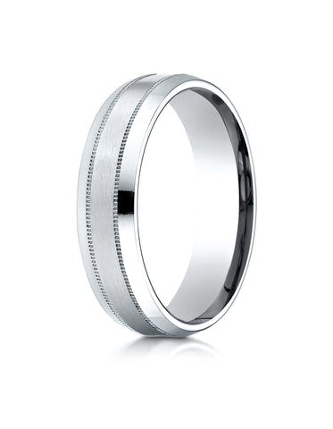 Benchmark 18K White Gold 6mm Comfort-Fit Satin-Finished with Milgrain Carved Design Wedding Band Ring