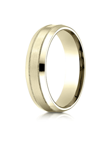 Benchmark 10K Yellow Gold 6mm Comfort-Fit Satin-Finished with Milgrain Carved Design Wedding Band Ring
