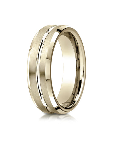 Benchmark 10K Yellow Gold 6mm Comfort-Fit Satin-Finished with High Polish Cut Carved Design Wedding Band