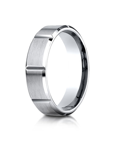 Benchmark Platinum 6mm Comfort-Fit Satin-Finished Grooves Carved Design Wedding Band Ring