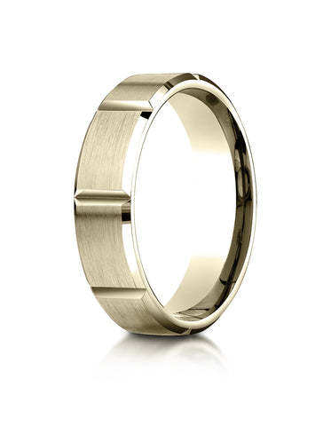 Benchmark 14K Yellow Gold 6mm Comfort-Fit Satin-Finished Grooves Carved Design Wedding Band Ring