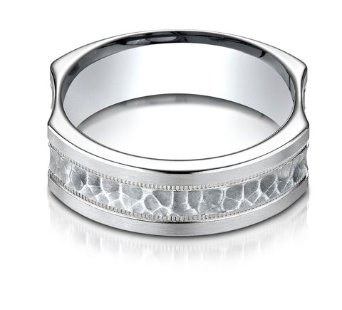 Benchmark-14K-White-Gold-7mm-Ergonomic-Comfort-Fit-Hammered-Finish-w/-High-Polish-Edge-Design-Band--Sz-4.25--CF67230914KW04.25