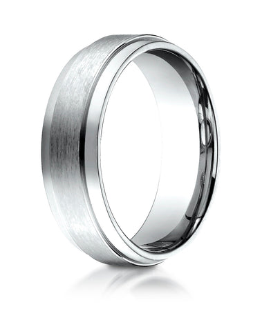 Benchmark 10k White Gold 7mm Comfort-Fit Satin-Finished w/ High Polish Drop Edge Carved Design Band (4-15)