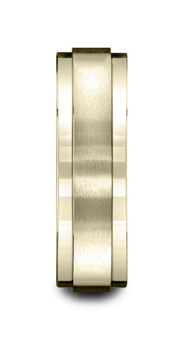 Benchmark-14k-Yellow-Gold-7mm-Comfort-Fit-Satin-Finished-w/-High-Polished-Drop-Edge-Carved-Dsn-Band--4.5--CF6735114KY04.5