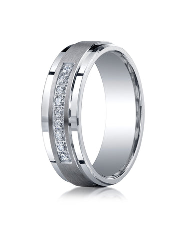 Benchmark Argentium Silver 7mm Comfort-Fit Pave Set 9-Stone Diamond Design Wedding Band Ring (0.18 cttw)