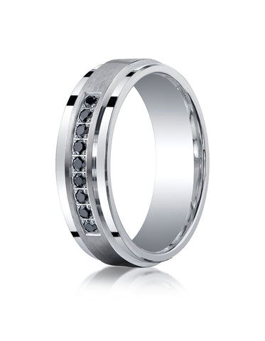 Benchmark Argentium Silver 7mm Comfort-Fit Pave Set 9-Stone Black Diamond Design Wedding Band (0.18 ctw)
