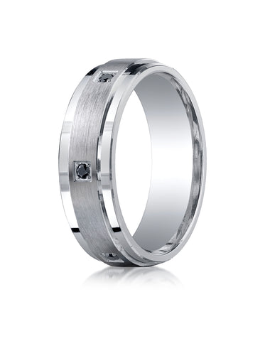 Benchmark Argentium Silver 7mm Comfort-Fit Pave Set 6-Stone Black Diamond Design Wedding Band (0.12 ctw)