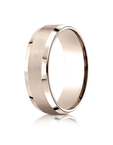 Benchmark 14k Rose Gold 7mm Comfort-Fit Satin-Finish w/ High Polish Beveled Edge Carved Design Band,(4-15)
