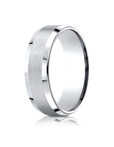 Benchmark Palladium 7mm Comfort-Fit Satin-Finished w/ High Polish Beveled Edge Carved Design Band, (4-15)