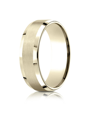 Benchmark 18k Yellow Gold 7mm Comfort-Fit Satin-Finish w/ High Polish Beveled Edge Band,(4-15)