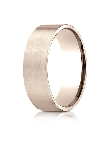 Benchmark 14k Rose Gold 7mm Comfort-Fit Satin-Finished Carved Design Band, (Sizes 4-15)