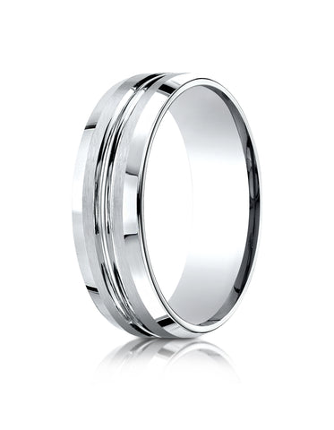 Benchmark Palladium 7mm Comfort-Fit Satin-Finished w/ High Polished Cut Carved Design Band, (Sizes 4-15)