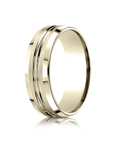 Benchmark 14k Yellow Gold 7mm Comfort-Fit Satin-Finish with High Polished Cut Carved Design Band ( 4-15)