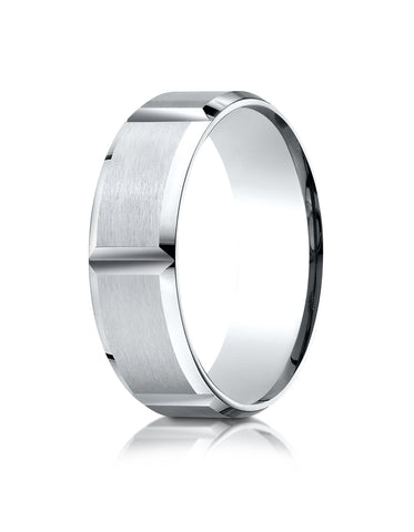 Benchmark Palladium 7mm Comfort-Fit Satin-Finished Grooves Carved Design Band, (Sizes 4-15)