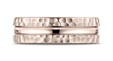 Benchmark-14K-Rose-Gold-7.5mm-Comfort-Fit-Hammered-Finish-Center-Cut-Design-Wedding-Band-Ring--Size-4.25--CF67580014KR04.25