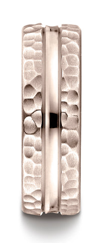 Benchmark-14K-Rose-Gold-7.5mm-Comfort-Fit-Hammered-Finish-Center-Cut-Design-Wedding-Band-Ring--Size-4.5--CF67580014KR04.5