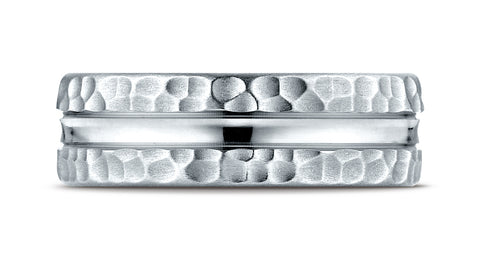 Benchmark-18K-White-Gold-7.5mm-Comfort-Fit-Hammered-Finish-Center-Cut-Design-Wedding-Band-Ring--Size-4.25--CF67580018KW04.25