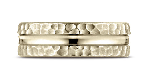 Benchmark-18K-Yellow-Gold-7.5mm-Comfort-Fit-Hammered-Finish-Center-Cut-Design-Wedding-Band-Ring--Size-4.25--CF67580018KY04.25